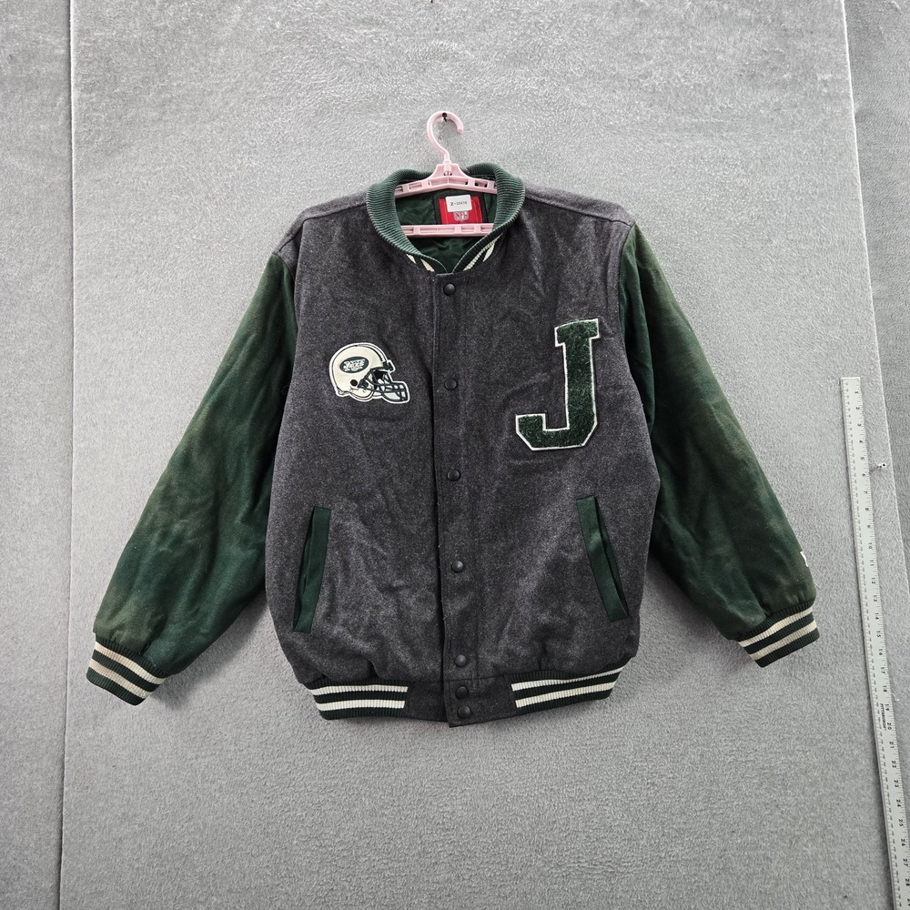 New York Jets Men Jacket XL Gray Embroidered NFL Team Logo Varsity Snap READ